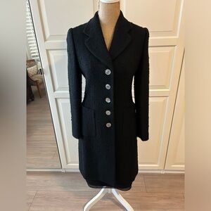 Banana Republic Black Wool Tweed Long Jacket & Skirt 2-Piece Suit Size 4